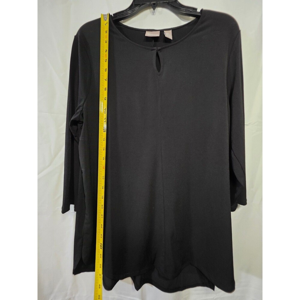 Chico's Women Tunic Blouse Size 2 Black Keyhole 3/4 Sleeve Polyester Knit - Picture 4 of 5